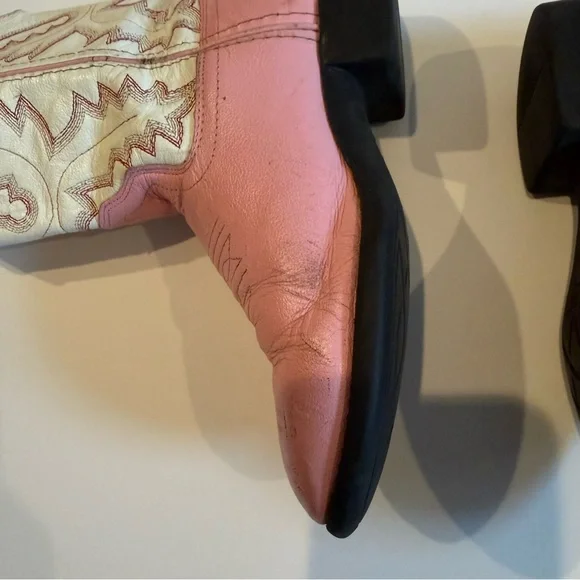 Elegant Pink and White Western Cowboy Boots Kids Girl Size 13 - Picture 7 of 12